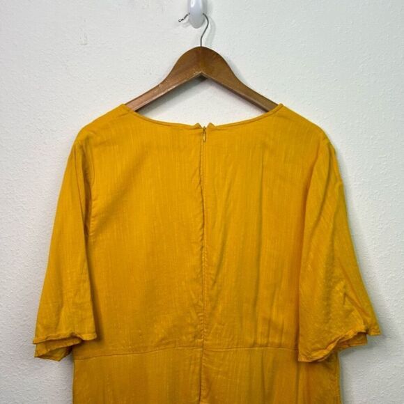 Old Navy Yellow Tie Waist Short Sleeve Midi Cotton Rayon Dress Women's Size 1X - Picture 10 of 15